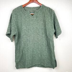 Womens Tunic Top Sz L Woven Sustainable Natural Oversized Forest Fairy Earthy